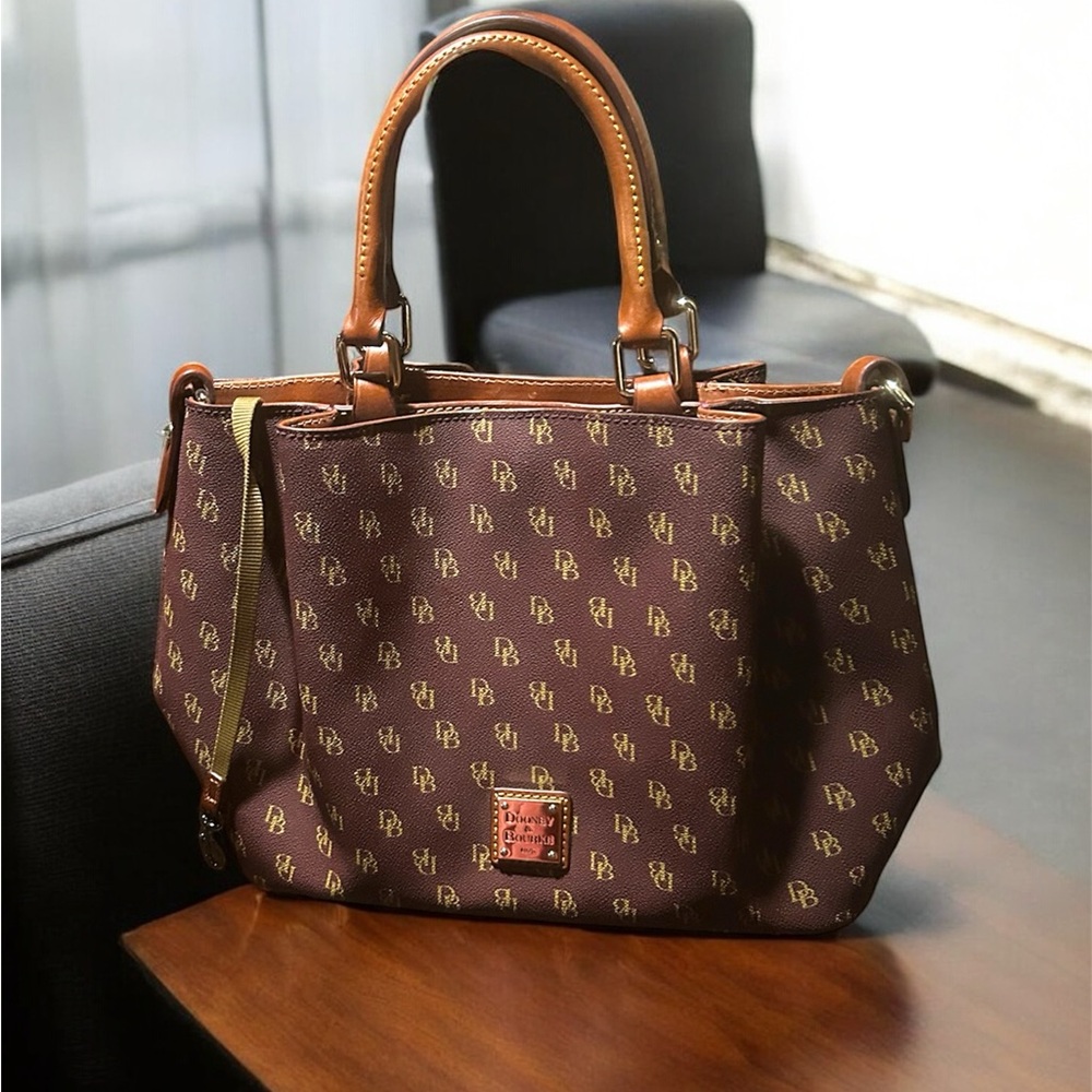 Dooney & Bourke Brown Satchel with Monogram Print